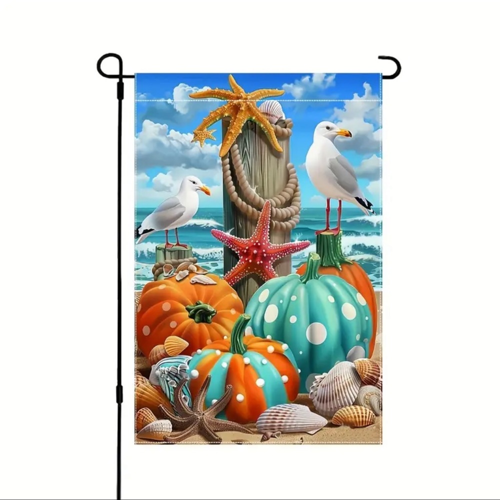 Garden Flag, Autumn Coastal Garden Flag,NEW, Welcome Fall w/Seabird & Sea Shells